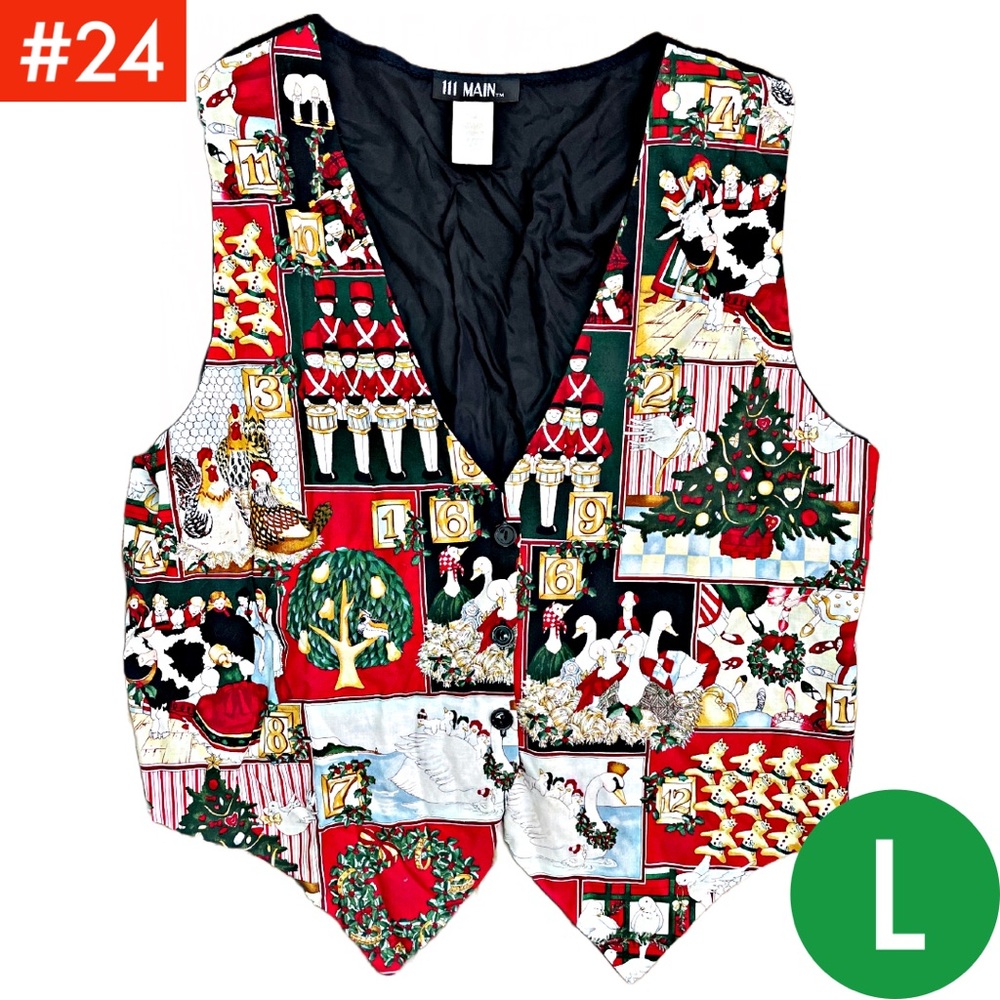 #24 Vintage Twelve Days of Christmas Vest L Cotton